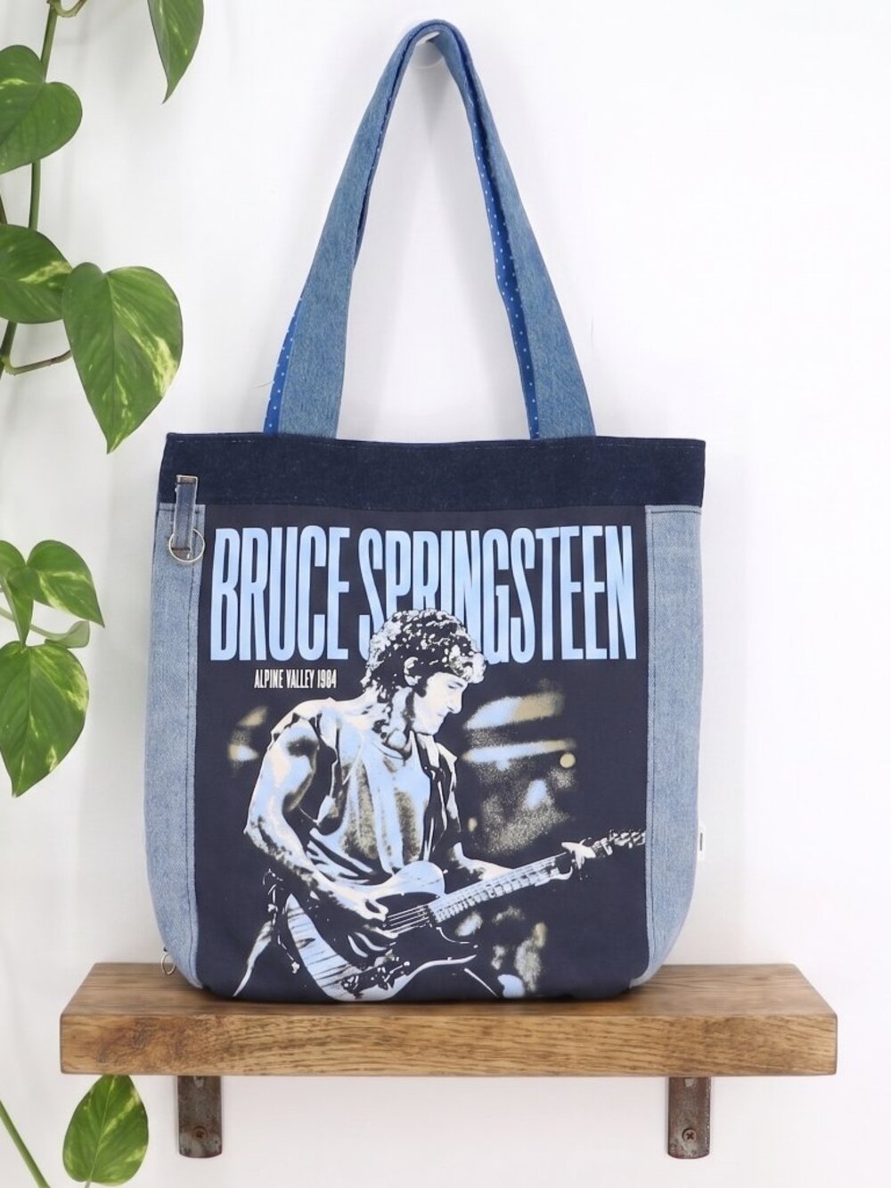 Bruce Springsteen Alpine Valley Concert Denim Tote Bag Upcycled Handmade